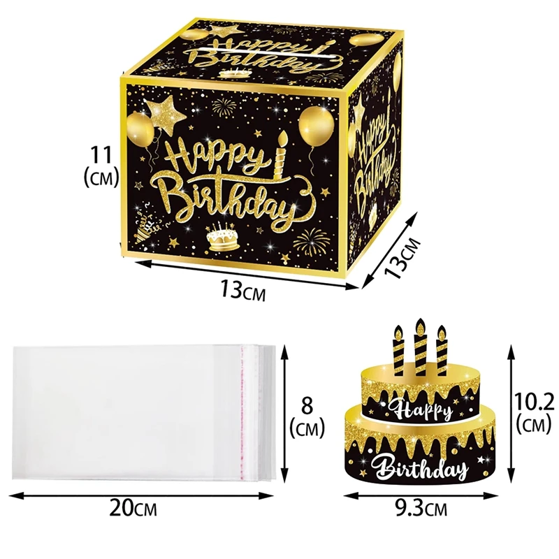현금 생일 머니 박스 선물 세트, 생일 카드 및 접착 가방, 블랙