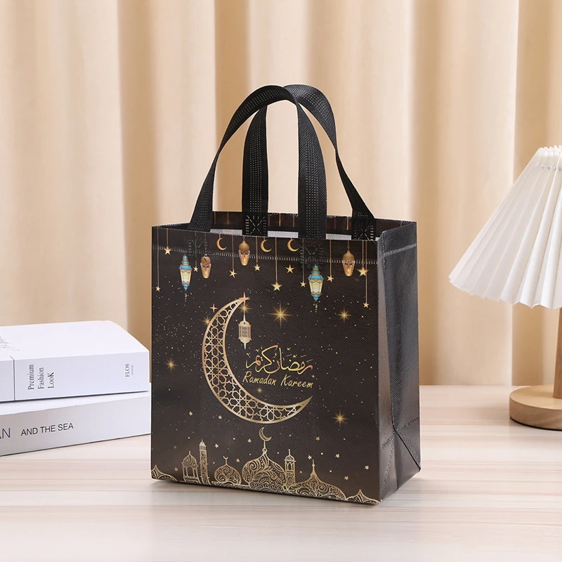 4/8pcs Ramadan Kareem Gift Bags Eid Mubarak Nonwoven Candy Cookie Packaging Bags Muslim Islamic Party Decoration Supplies 2025