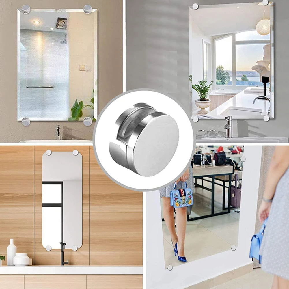 Glass Clip Mirror Clip Home Hotels Washrooms 4Set Hanging Holder No Drilling Required Round Accessories 5