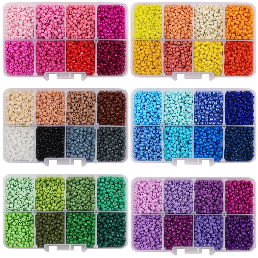 

8 ячеек в коробке, 3 мм, 4000 шт. в комплекте, набор стеклянных бусин из проса, выпечка, роспись, цветные широкие бусины с отверстиями, набор для самостоятельного изготовления браслетов, ожерелий