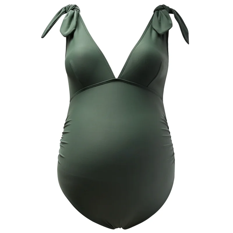 Maternity Swimsuits One Piece V-Neck Hollow Out Monokini Summer Beach Swimwear Bathing Suit For Pregnancy Women