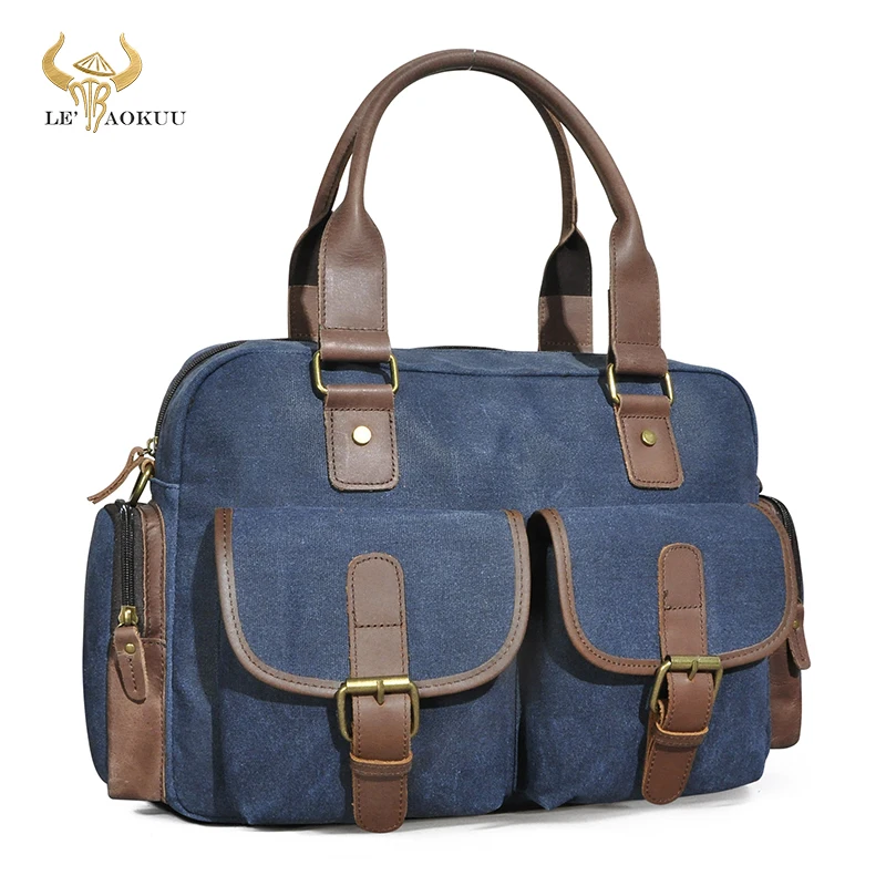 

Canvas + Real Bull Leather Business Briefcase Bag For Men Male Design Travel Laptop Document Case Tote Portfolio Bag 061