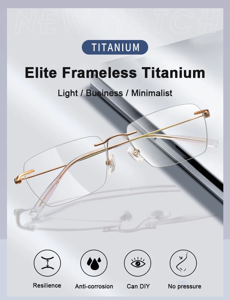 Marke Designer Replik Luxus Randlose Brillen Ultra-licht Reinem Titan Quadratische Rahmenlose Brille Männer Frauen Randlose Rahmen – Detail 1