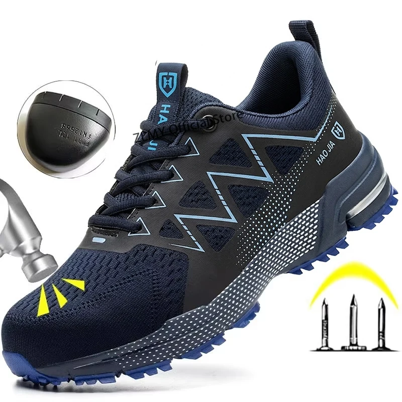 Anti-smash Safety Shoes Men Steel Toe Sneakers Puncture Proof Breathable Work Boots Fashion Construction Protective Footwear