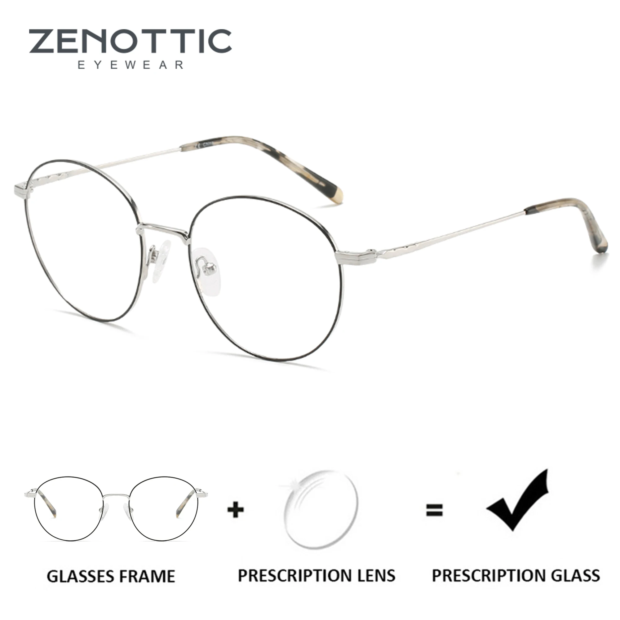 ZENOTTIC Alloy Round Prescription Glasses For Men Women Anti