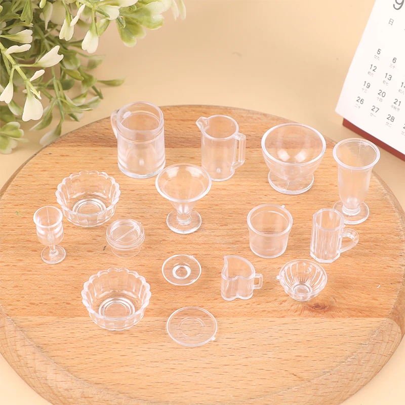 15PCS/set Plate Cup Dish Bowl Tableware Set Dollhouse Miniature Toy Doll Food Kitchen Living Room Accessories 1:12 Scale high end shell sashimi plate ice plate dry ice creative food tableware salmon sashimi special plate plate