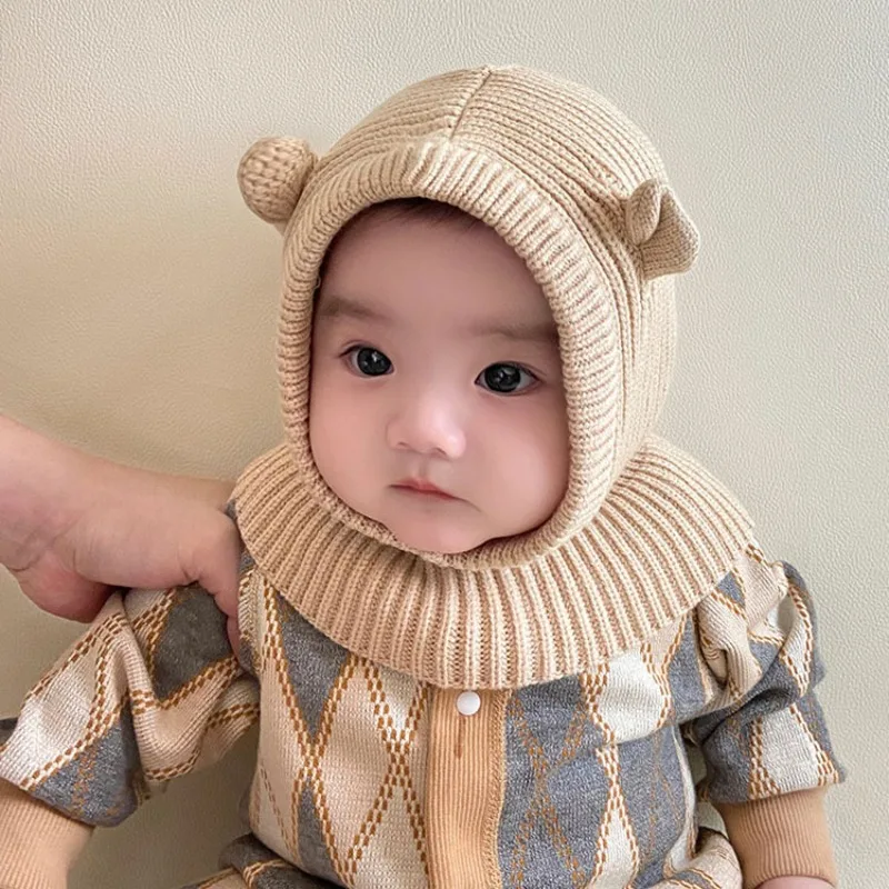 Winter Baby Hats Knitted Beanies Adorable Neckwarmer-Hat Combos Stylish Shawl-Style Hats Thickened Warm Infant Hat