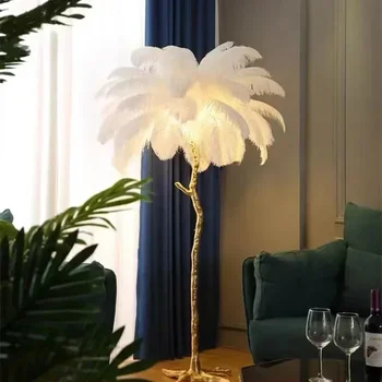 Nordic LED Floor Lamp for Living Room Modern Resin Luxury Ostrich Feather Floor Lamps Bedroom Sofa Corner Indoor Standing Lights 2