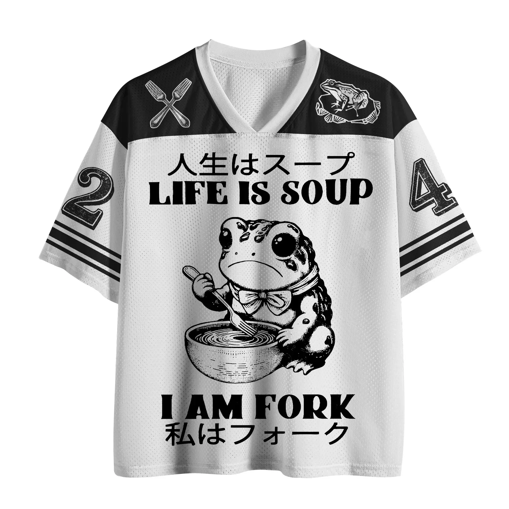 Y2K Life Is Soup I Am Fork Frog Kinder-T-Shirt, 3D-gedruckt, V-Ausschnitt, Unisex, kurzärmelig, Harajuku Street Wear, übergroßes T-Shirt