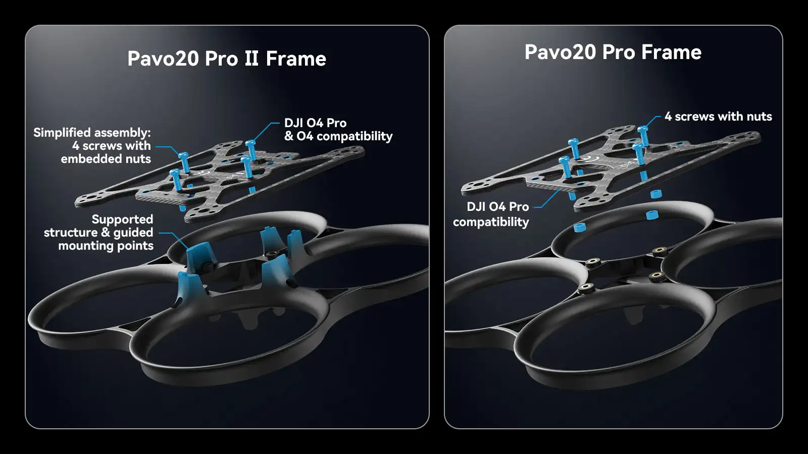 Cadre O4 Pro seul, structure légère en carbone pour drone FPV course.
