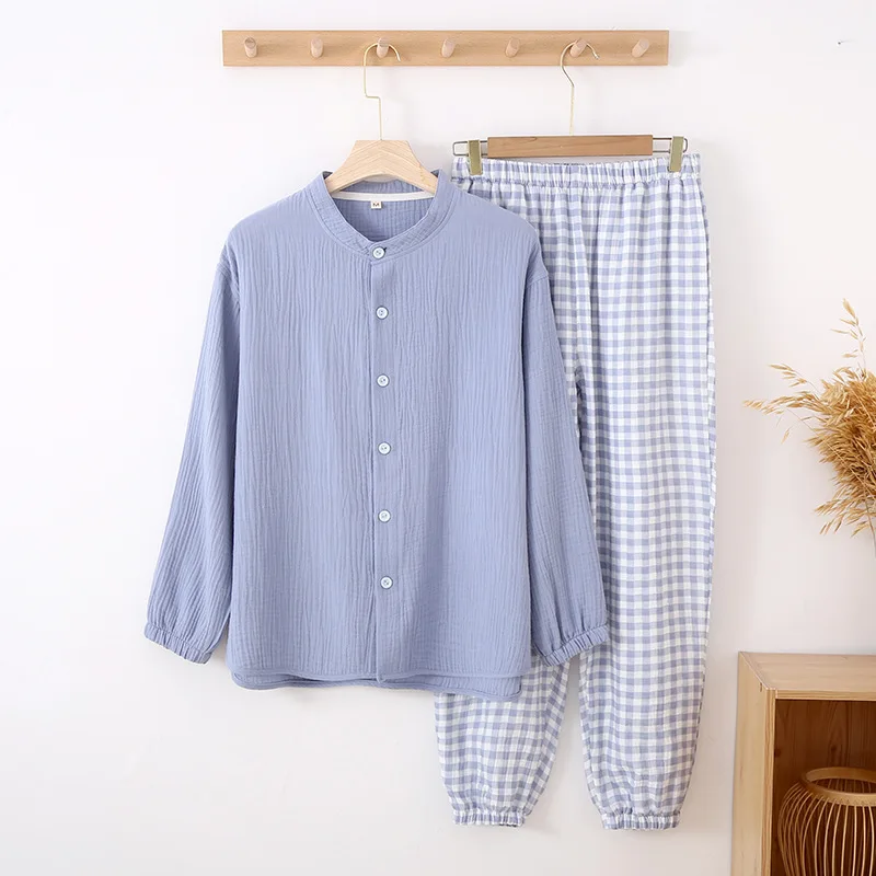 Men's Pajamas Autumn and Winter Long Sleeved Pants Cotton Simple Japanese Solid Color Home Service Suit Homewear