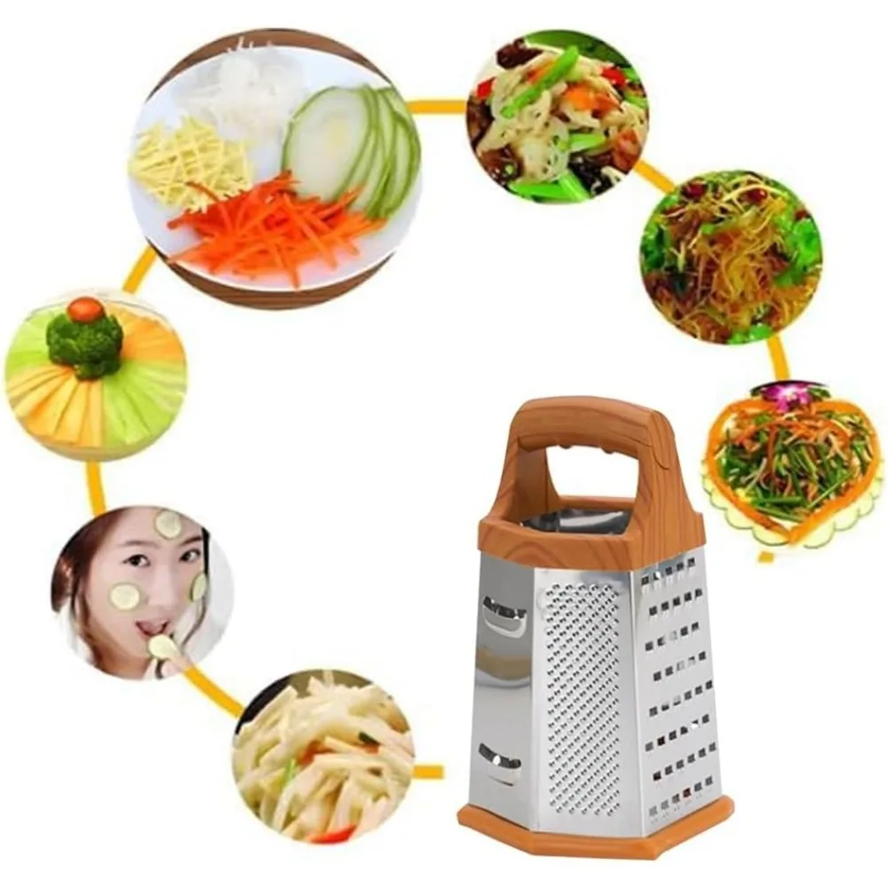 Stainless Steel Box Cheese Grater with Container Multi-sided Box Grater Handheld Food Chopper for Vegetable Ginger Cutting