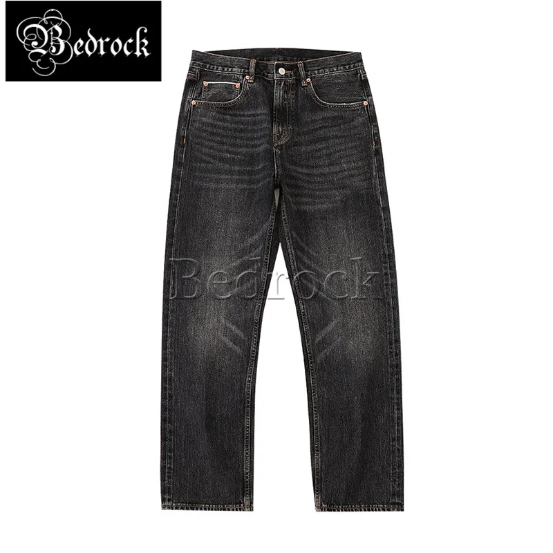 

MBBCAR Men's Jeans Scratch 14oz Black Jean Pants Abrasion Wash Selvedge Denim Trousers Vintage Ripped Jeans Straight Leg Pants