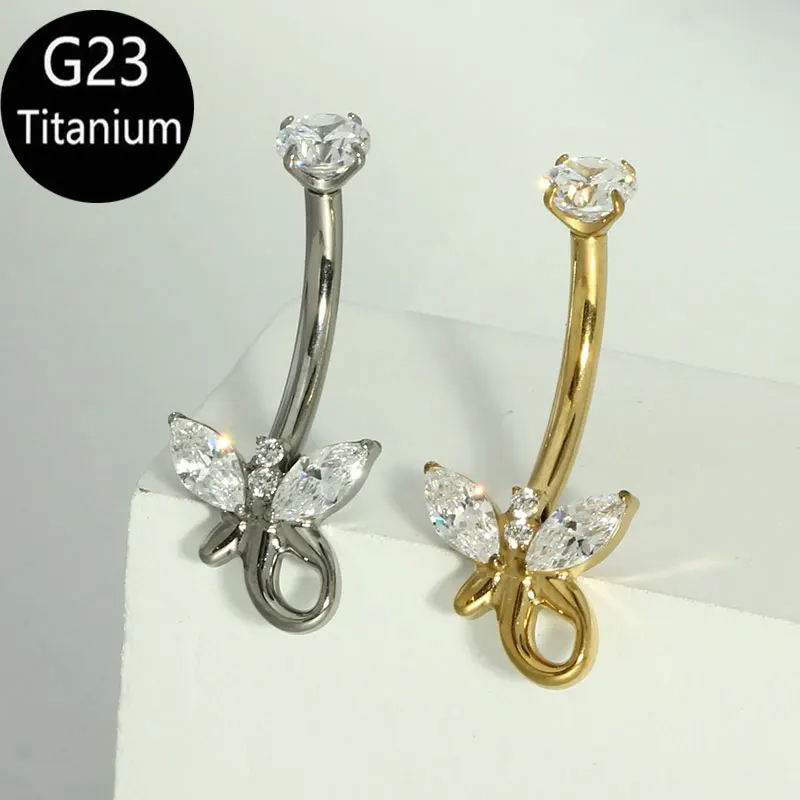 1PC 14G Implant Grade G23 Titanium Belly Button ring Engagements Inlaid Zircon Diamond Navel Nail Belly Piercing for Holiday Gif