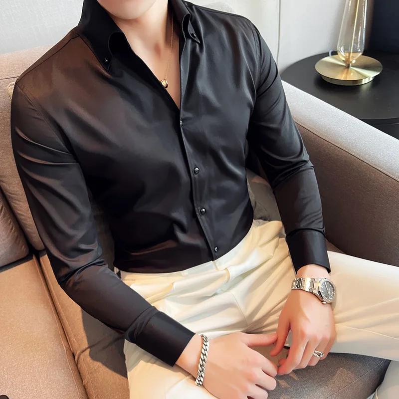 New British Long-sleeved Thin Section Trendy Handsome Slim Casual Stand Collar Striped Plaid Shirt