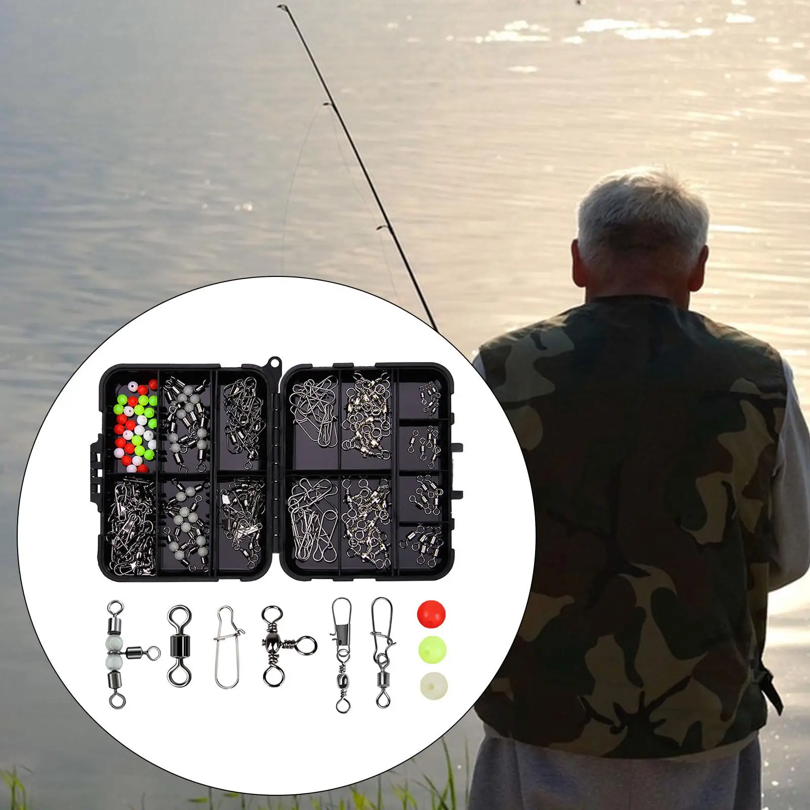 141Pcs Fishing Swivels Kit 3 Way Swivels Lock Snaps Line Connector Barrel Swivels for Trout Freshwater Saltwater Sea Fishing 141Pcs Fishing Swivels Kit 3 Way Swivels Lock Snaps Line Connector Barrel Swivels for Trout Freshwater Saltwater Sea Fishing