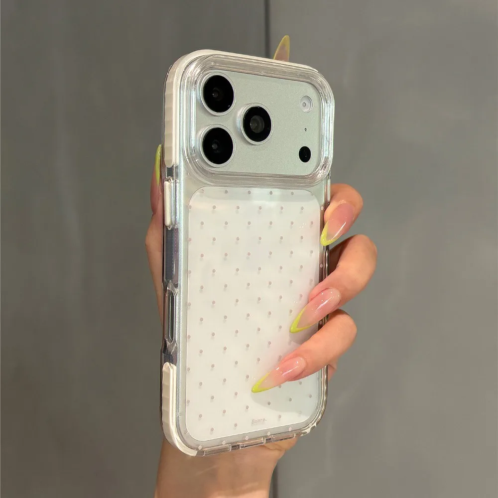 Polka Dot Pattern Clear Case with Colorful Edges - Shockproof and All-Inclusive TPU Soft Cover