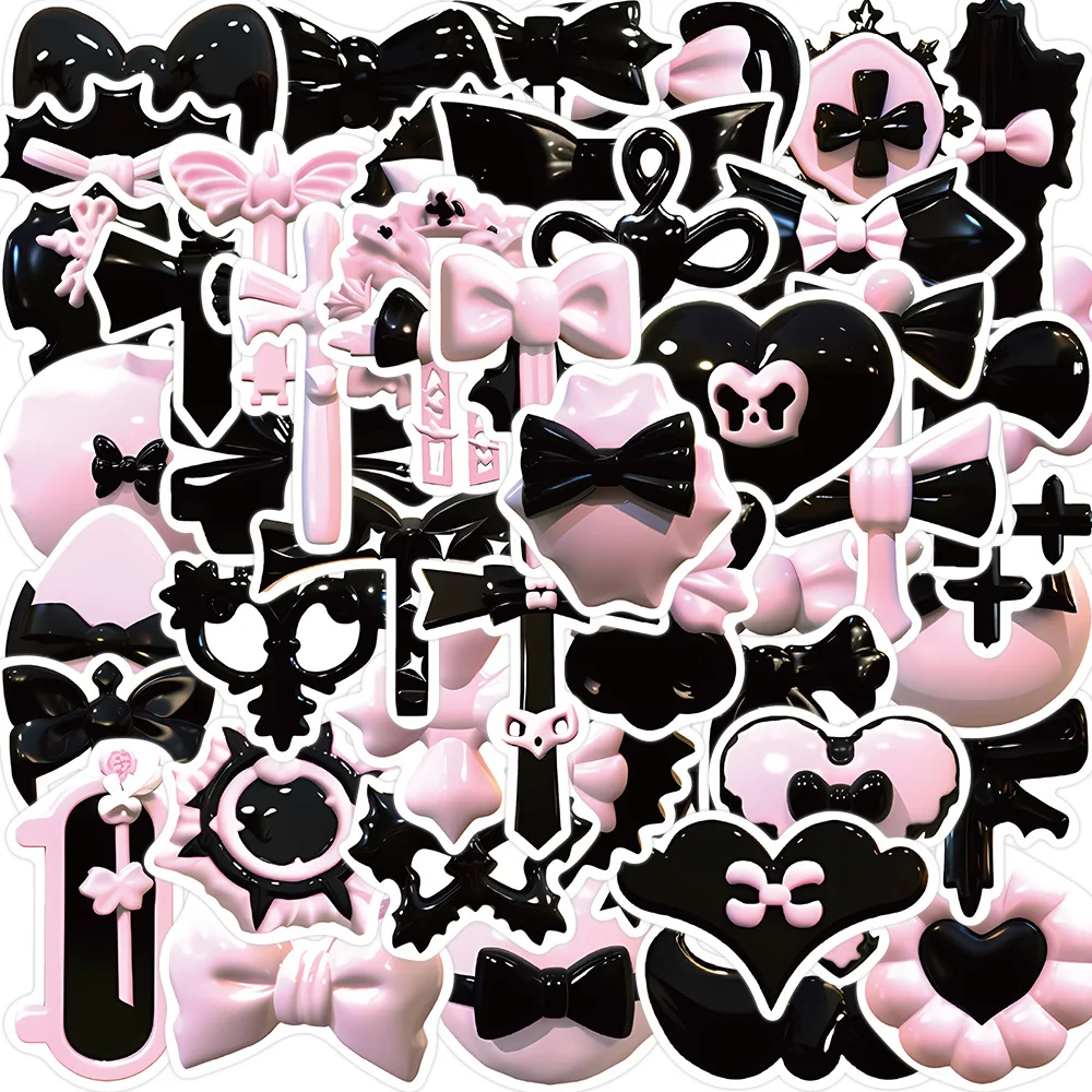 10/30/50 Pz Nero Rosa 3D Style Stickers Decorazione Estetica Giocattolo Regalo Fai Da Te Frigorifero Telefono Valigia Scrapbook Chitarra Graffiti Deca