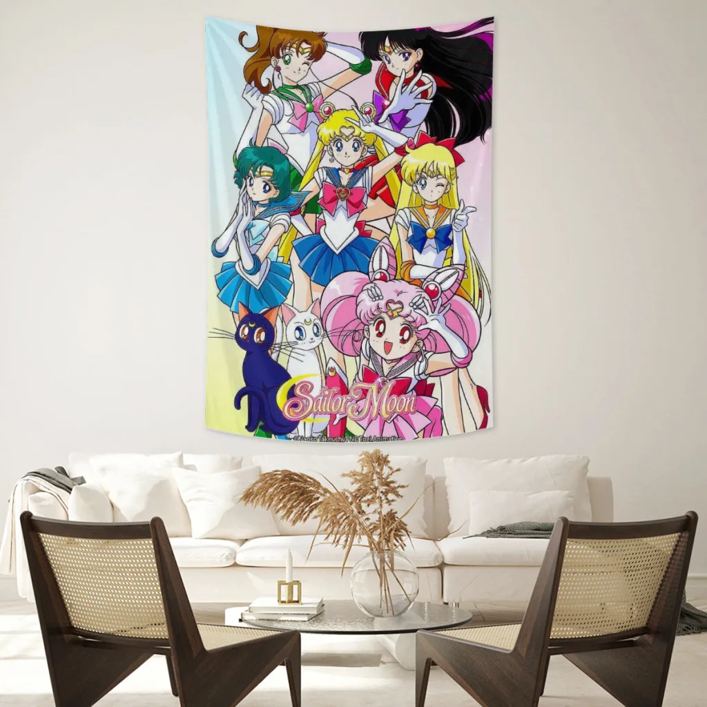 

Anime Tapestry Cute Sailor Moon Room Decor Aesthetic College Dorm Decoration Wall Hanging Kawaii Bedroom Tapestries