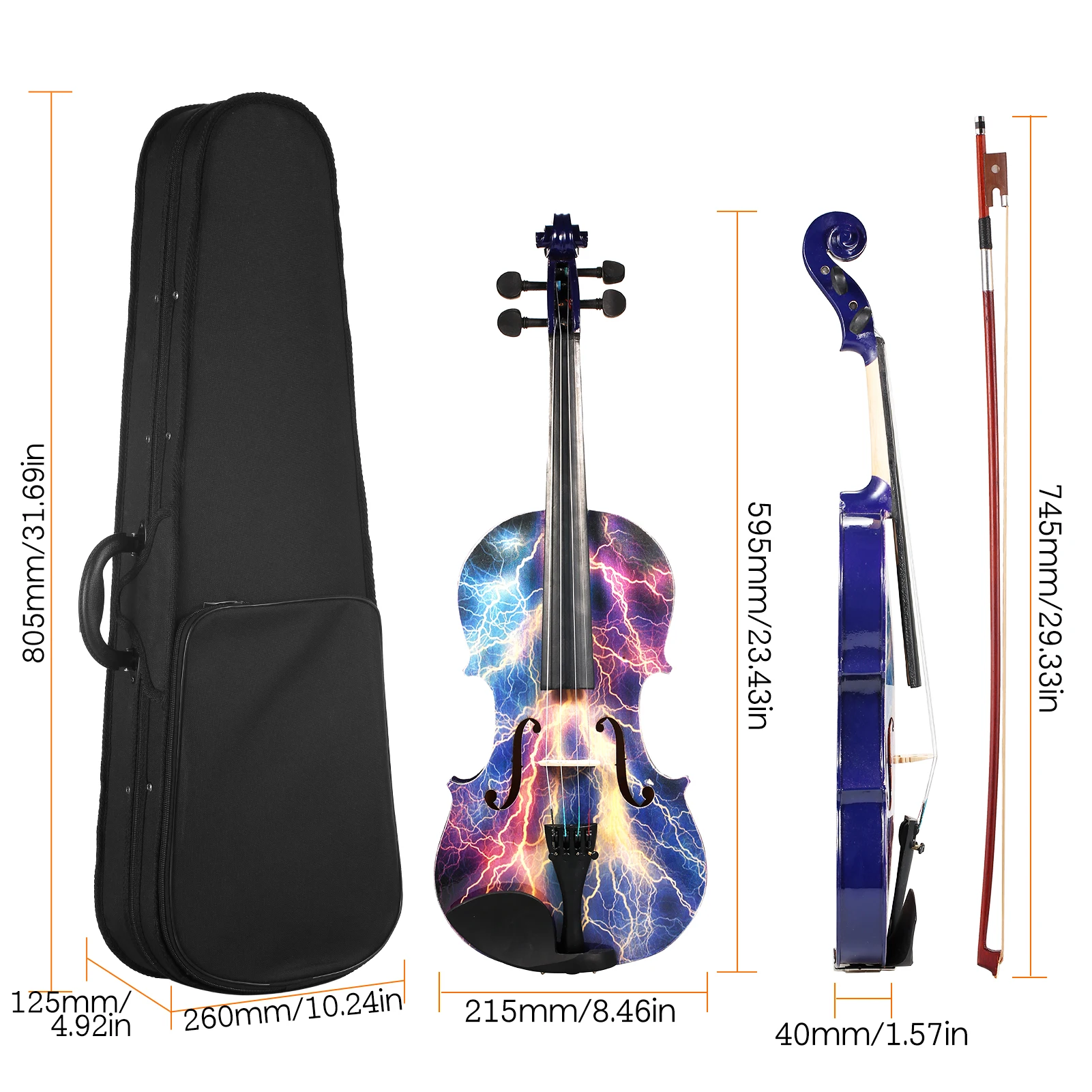4/4 Acoustic Violin Spruce Wood Top Maple Back & Scroll & Fingerboard with Carry Case Bow Rosin for Kids Students Beginners acoustic violin violin accessories