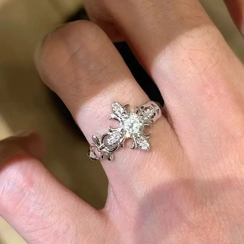 Zircon Cross Opening Rings Classic Fine Jewelry Minimalist