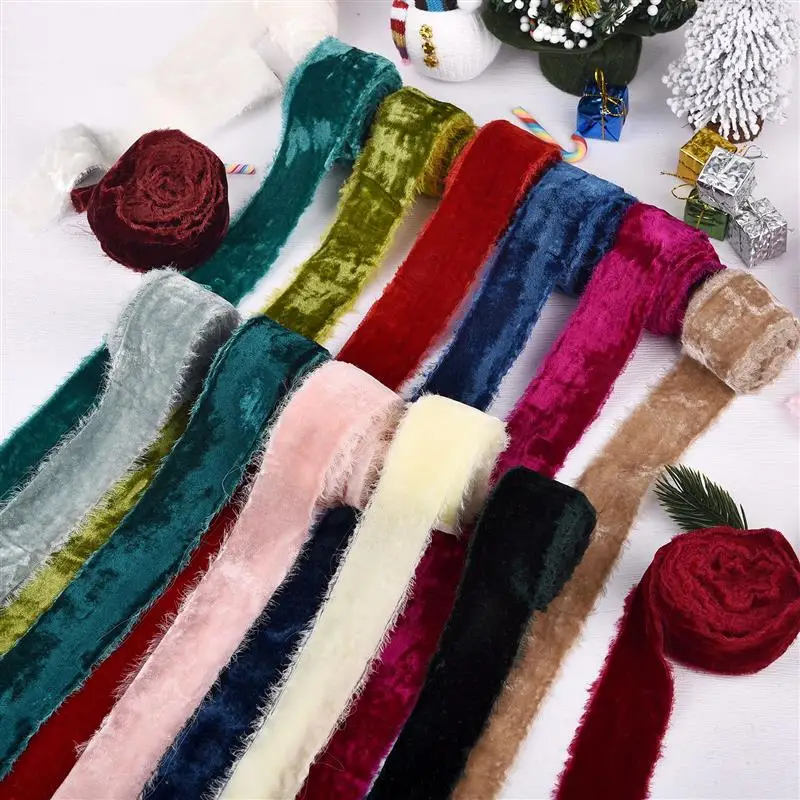 Ribbon decoration Handmade Frayed Edging Velvet Suede Cloth Ribbon For Wedding Invitation Wrapping Bouquets Birthday Party Decorations Gifts wrapping ribbon velvet ribbon