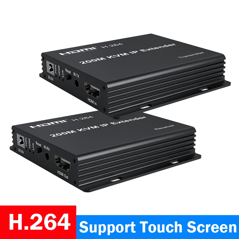 

H.264 200M HDMI KVM IP Extender 1080P HDMI USB Extender over RJ45 Cat5e/6 Cable Support Touch Screen Function or Mouse Keyboard