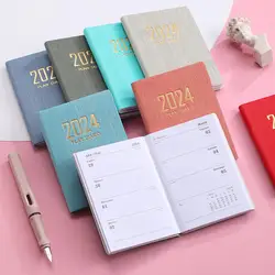A7 2024 English Planner 2024 A7 Mini Journal Faux Leather Hardcover Ink-proof Paper 180 Pages Student Supplies for Pocket Diary
