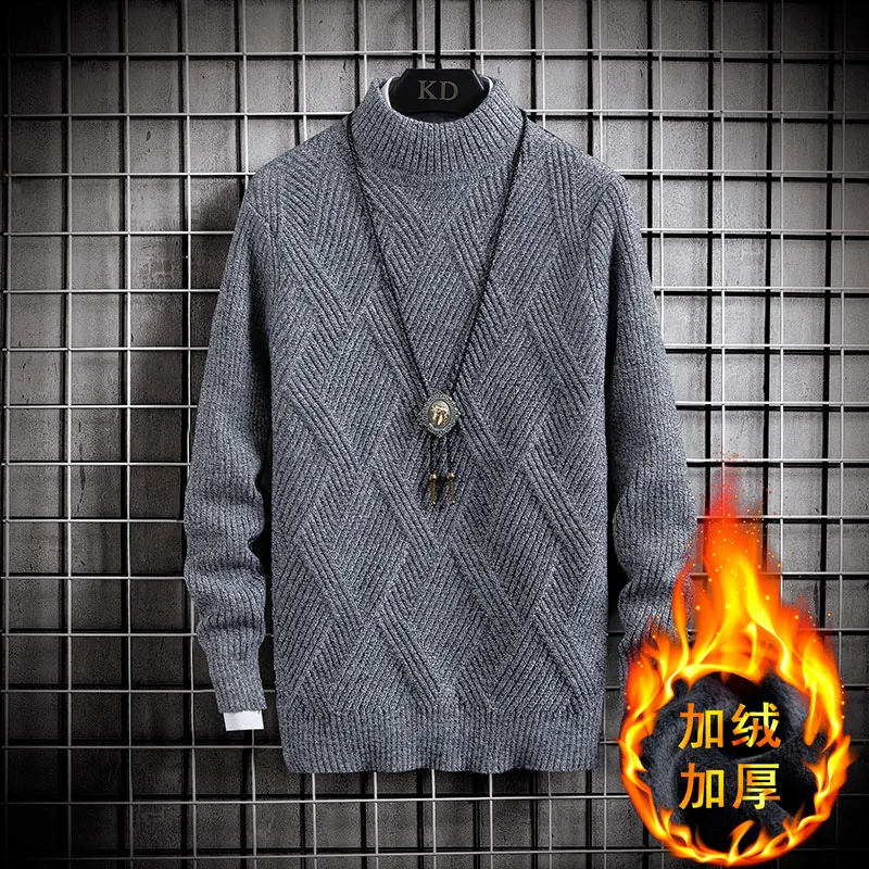 

Свитер мужской однотонный с высоким воротником, Повседневный пуловер, теплая трикотажная одежда, осень-зима