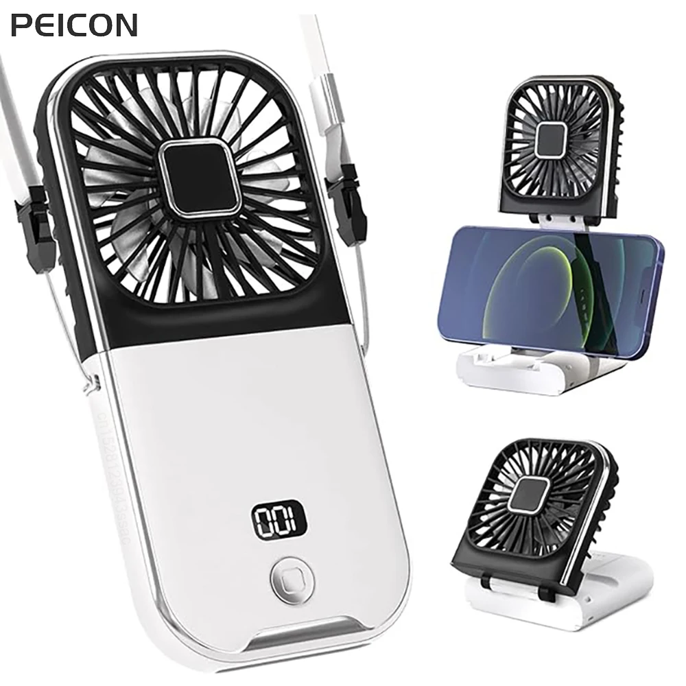 Electric Fan Portable Mini Fan Handheld Mini Fan USB Rechargeable Wireless Fan Foldable Neck Hanging Fans 4 Speed Wind Mini Fan