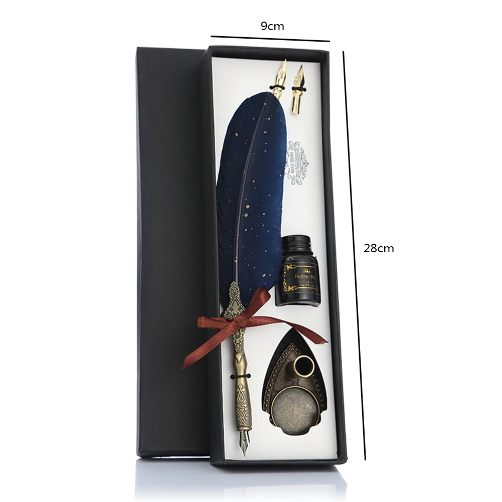 Vintage Calligraphy Feather Dip Pen Set with Ink - Creative Retro Writing Stationery