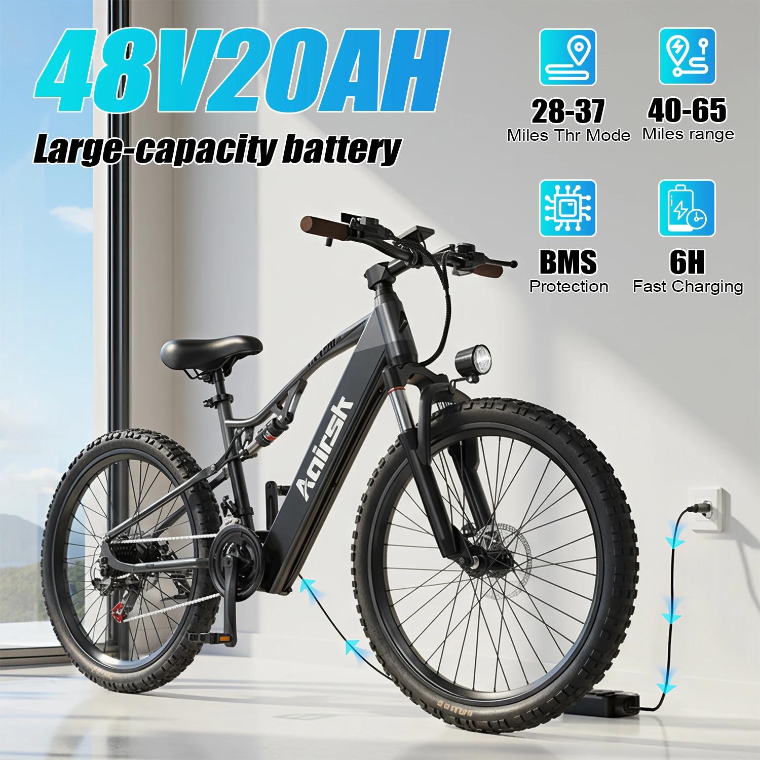 Bicicletta elettrica fuoristrada da montagna per adulti a sospensione completa Urban Ebike Aairsk XT90 1500W 48V 20Ah Bici elettrica per pneumatici da 26 * 2,6 pollici - immagine 2