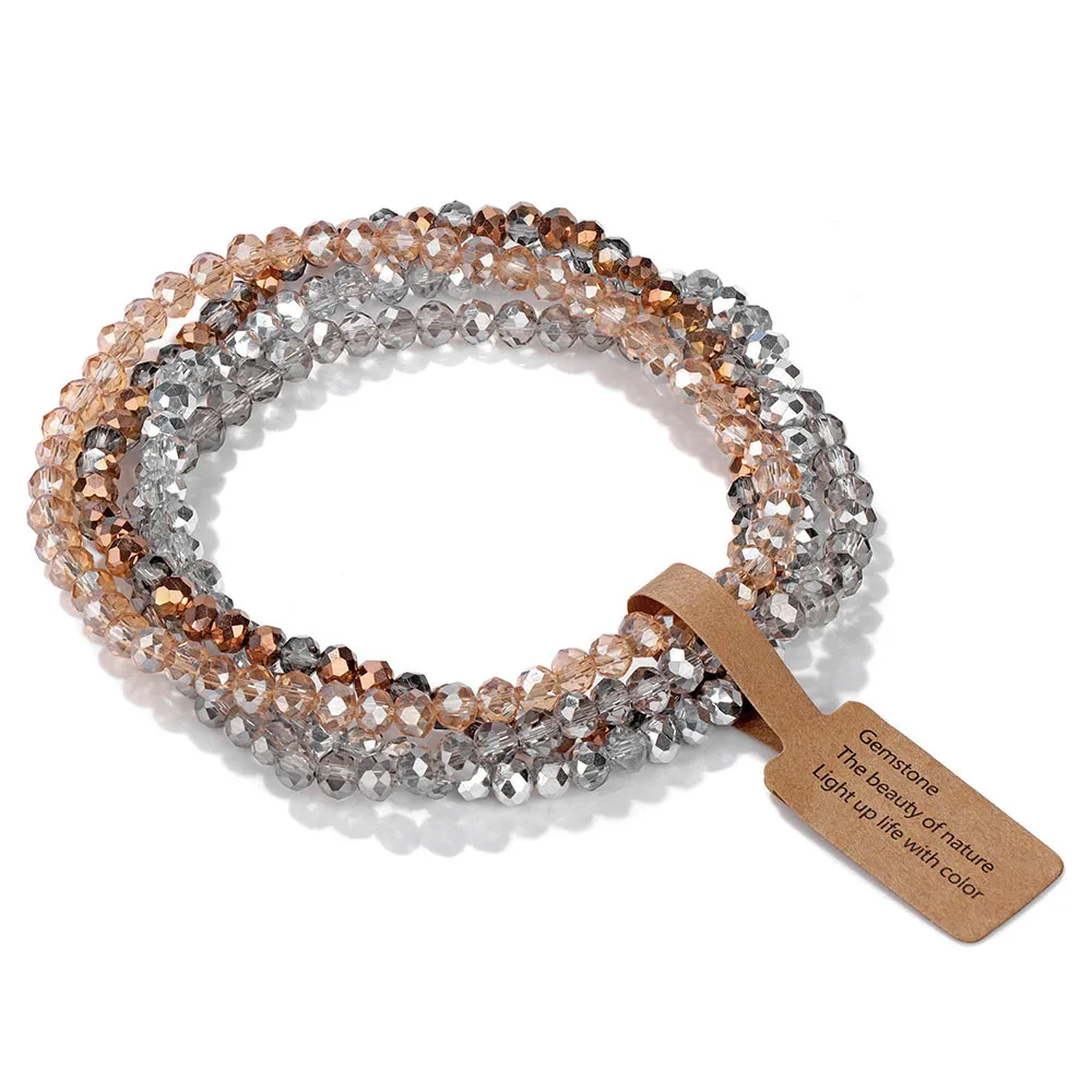 Bohemian Crystal Beaded Multi-Color Stretch Bracelet Set for Women – Handmade Jewelry - 4 Piece Collection