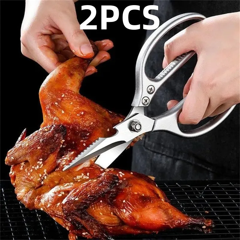 

2X Kitchen Powerful Scissors Chicken Bone Scissors Stainless Steel Multi-Function Bottle Opener Scissors Fish Scale Scissors SK5