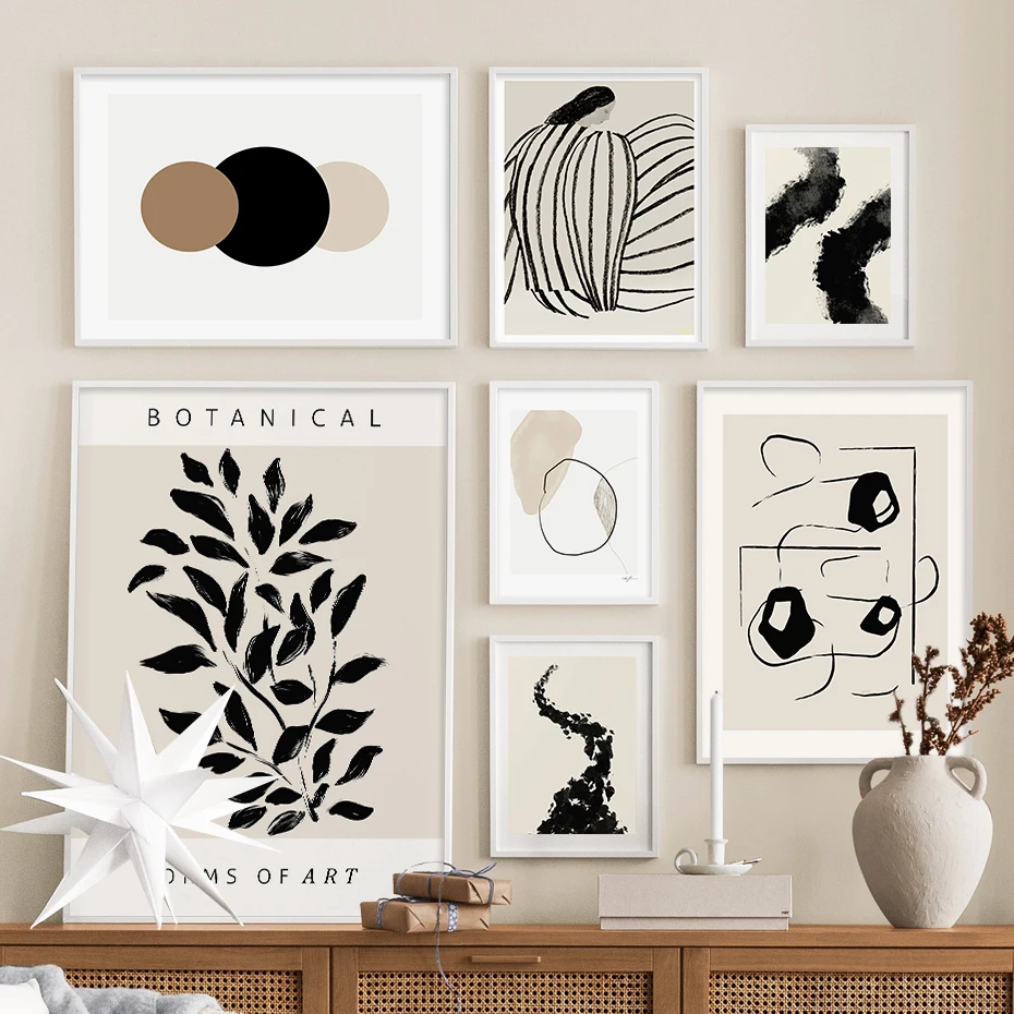 

Abstract Line Leaves Beige Boho Posters Canvas Painting Wall Art Print Pictures for Bedroom Living Room Interior Home Decoration
