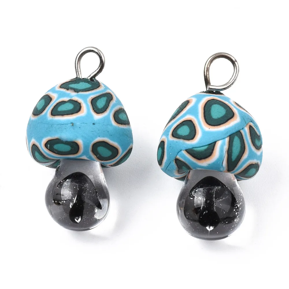50Pcs Colorful Mushroom Polymer Clay Pendants with Mushroom Lampwork Pendant Charms for Women Necklace Jewelry Making DIY Supply