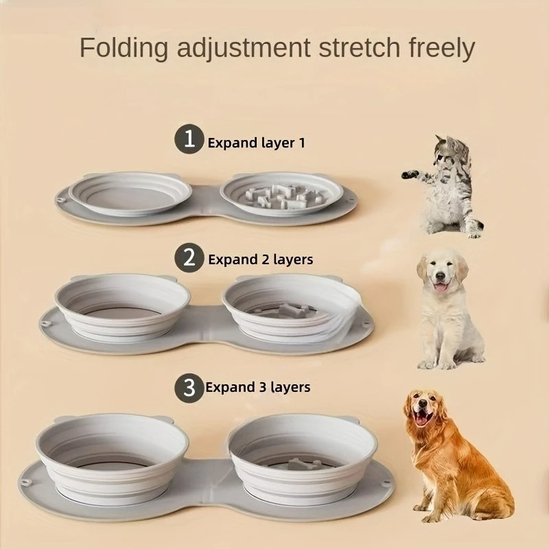 3PCS/Set Foldable Silicone Dog Bowl, Pet Dog Travel Double Bowl, Portable and Easy To Clean, Suitable for Travel and Outdoor Use