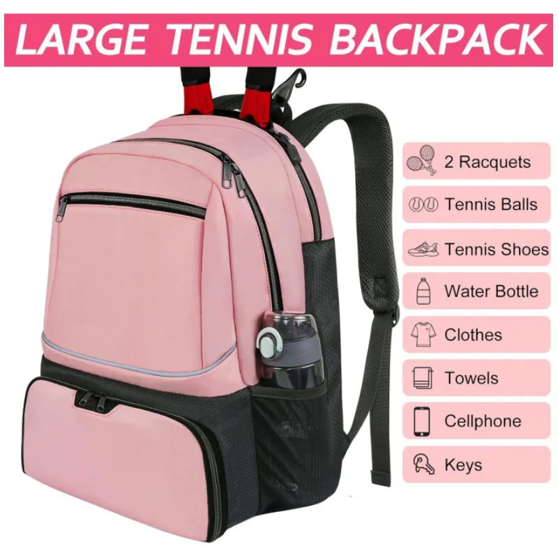 Professional Tennis Backpack Large Capacity Sports Racket Pack Holds 1-2 Tennis Rackets Outdoor Badminton Bag With Shoe Pocket 4