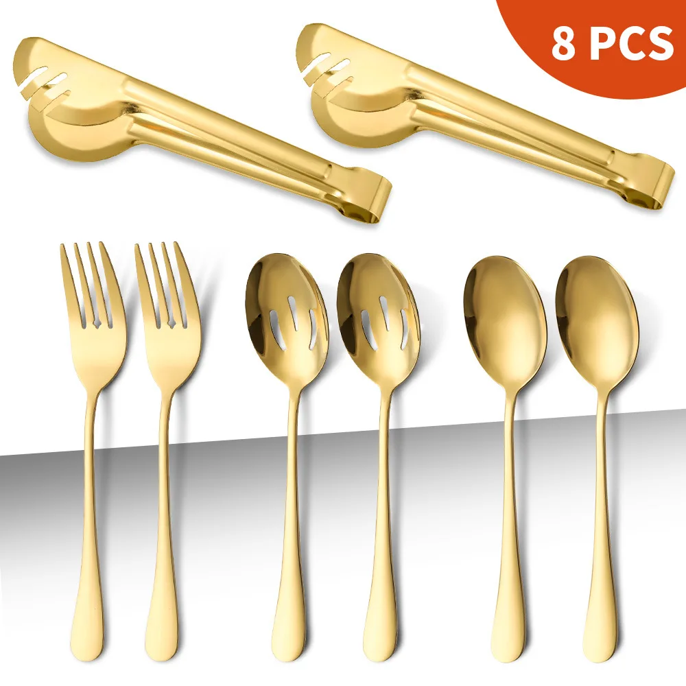 

Stainless steel dishes spork colander common tableware set multi-purpose food steak clip service spoon.