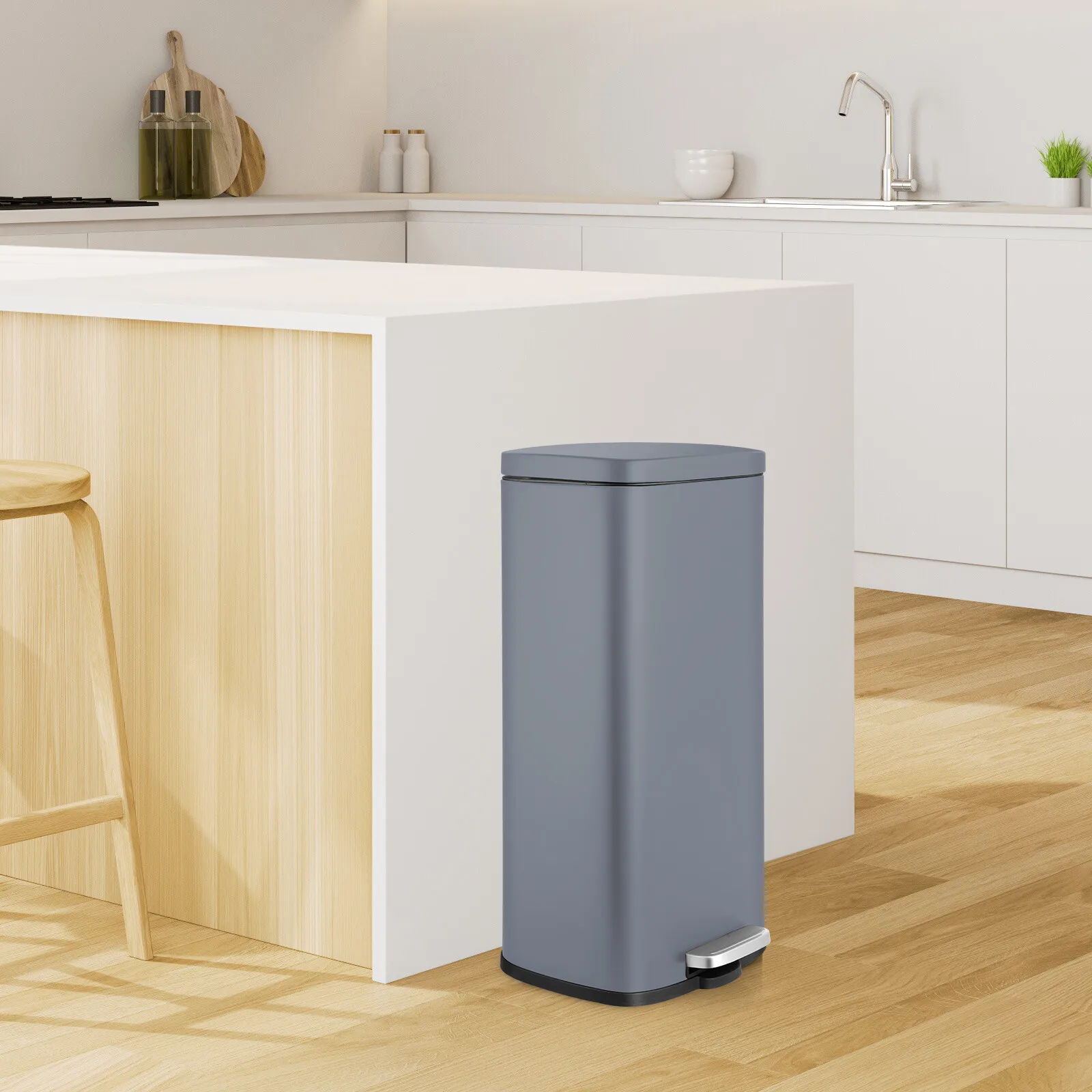 Homfa 30L Stainless Steel Step Trash Can Kitchen Garbage Can W/ Soft Close, Black,White, Silver, Gray, Red