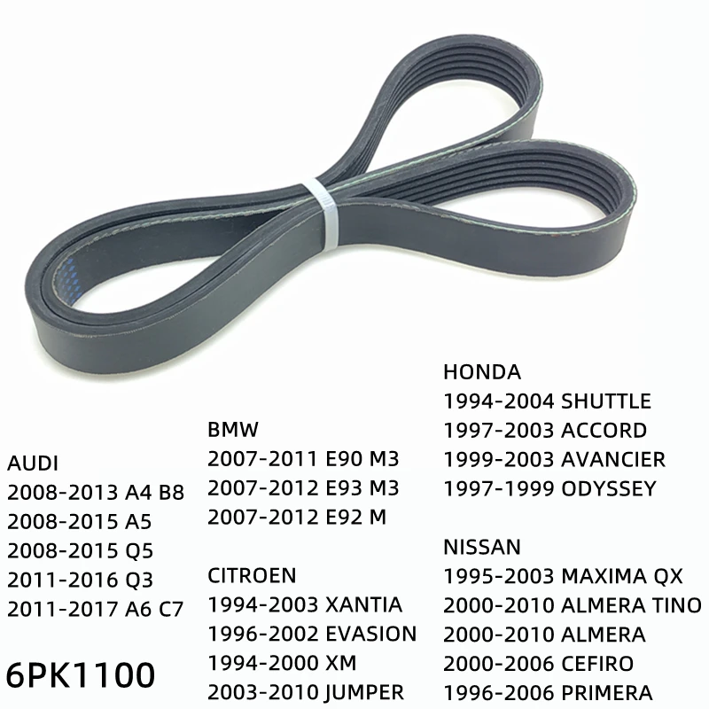 

6PK1100 Engine Air Conditioner Belt V-Ribbed Belts Drive For AUDI A4 B8 Q5 A5 Q3 A6 C7 BMW E90 E93 M3 E92 M CITROEN XANTIA XM