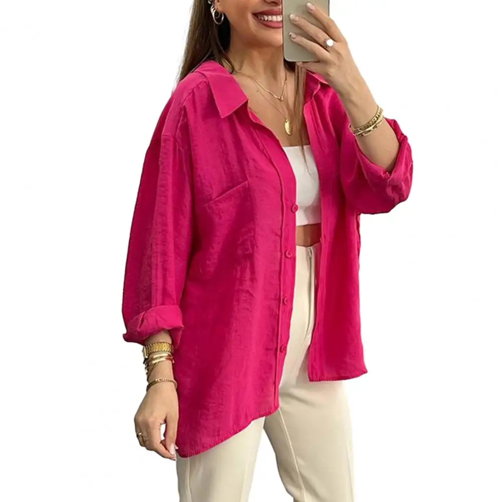 

2023 Women Shirt Jacket Blouse Looser Buttoned Front Patch For Spring