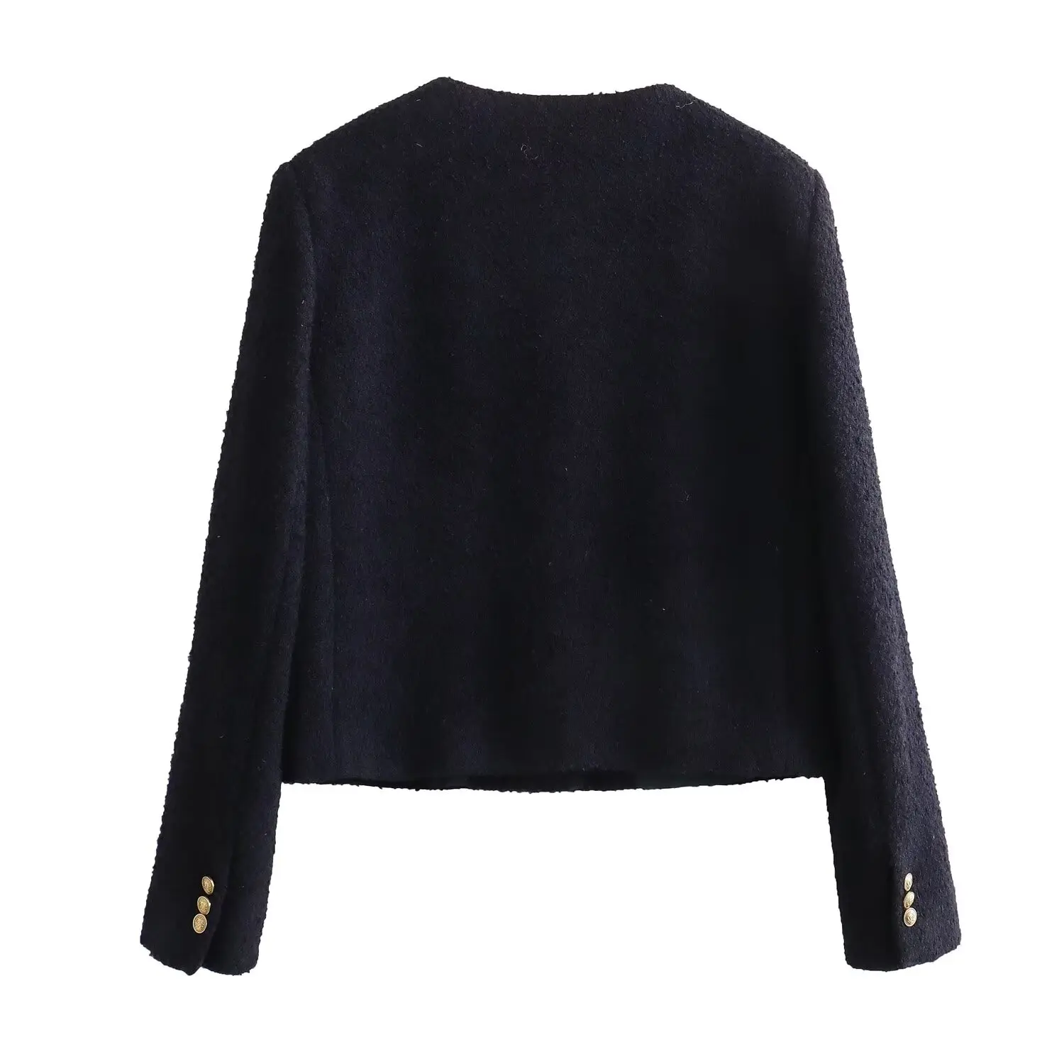 Jenny&Dave Vintage Gold Buttons Casual WInter Coat Women Tops French Elegant Chenille Navy Woolen Jacket