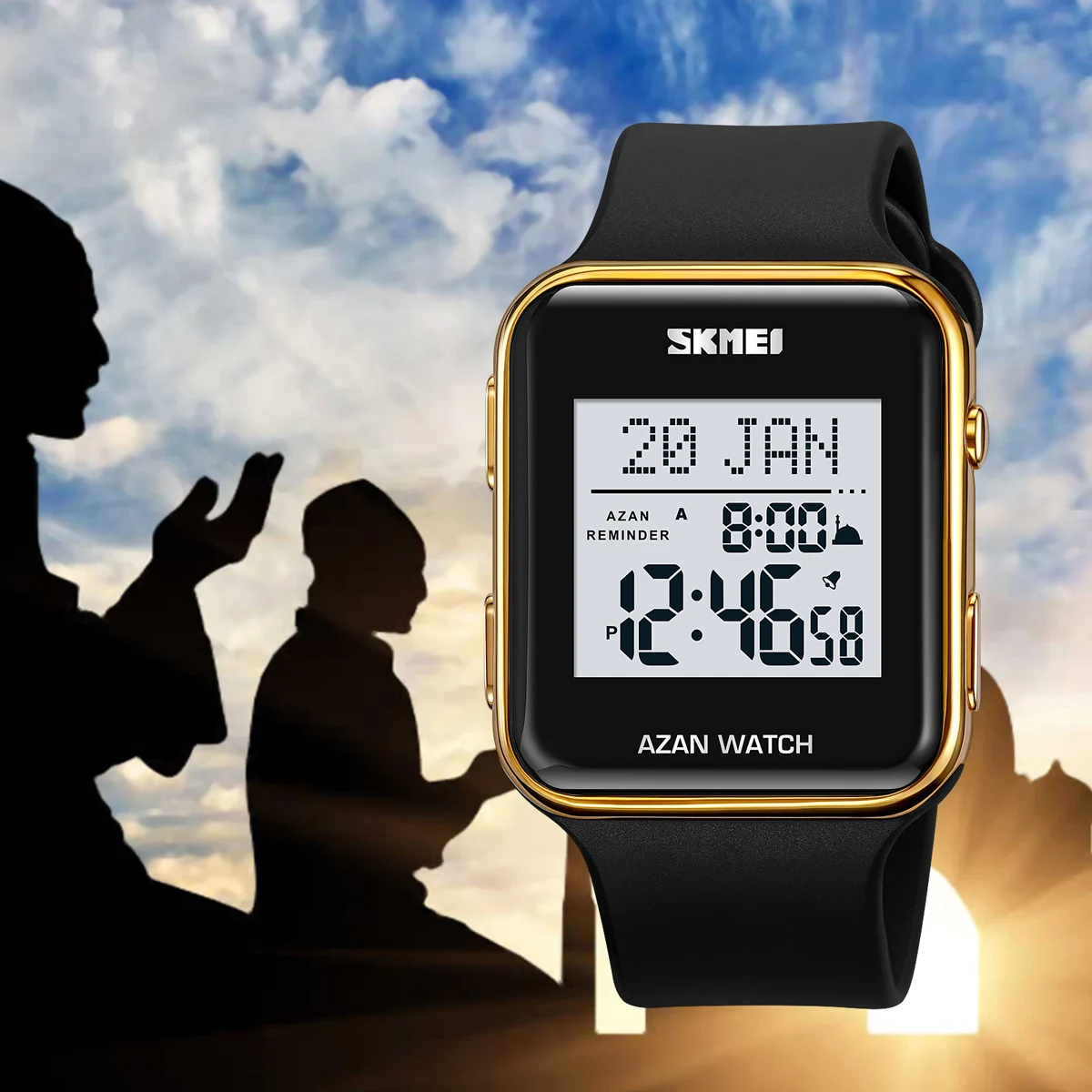 SKMEI Muslim Digital Watch For Men Women Led Light Display Watches Pilgrimage Time Reminder Direction Function Wristwatch 2