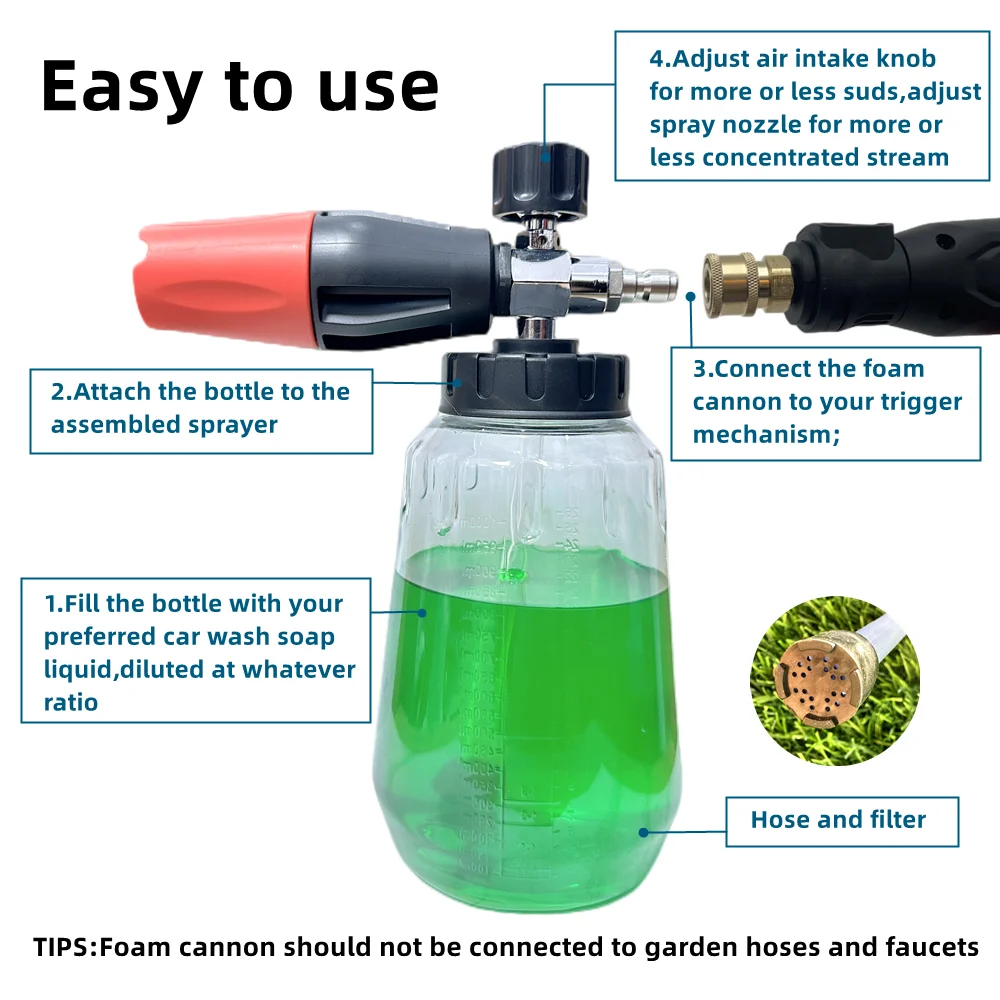 FOSHIO Foam Cannon Sprayer Car Wash Bottle Hand Pressure Washer