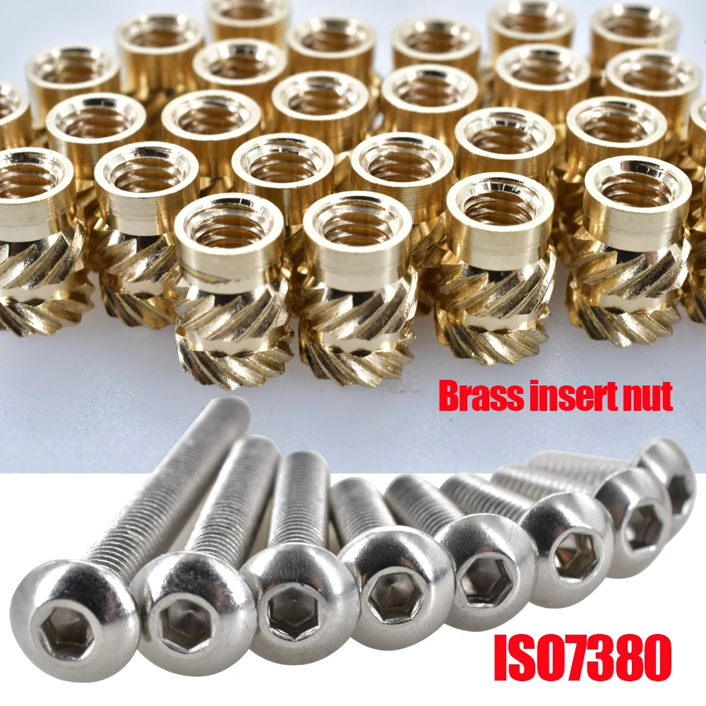 M2M3M4 Allen Bolt ISO7380 Hexagon Screw Brass Hot Melt Insert Knurled Nut For 3D Printer Soldering Iron Insertion Electric Tool