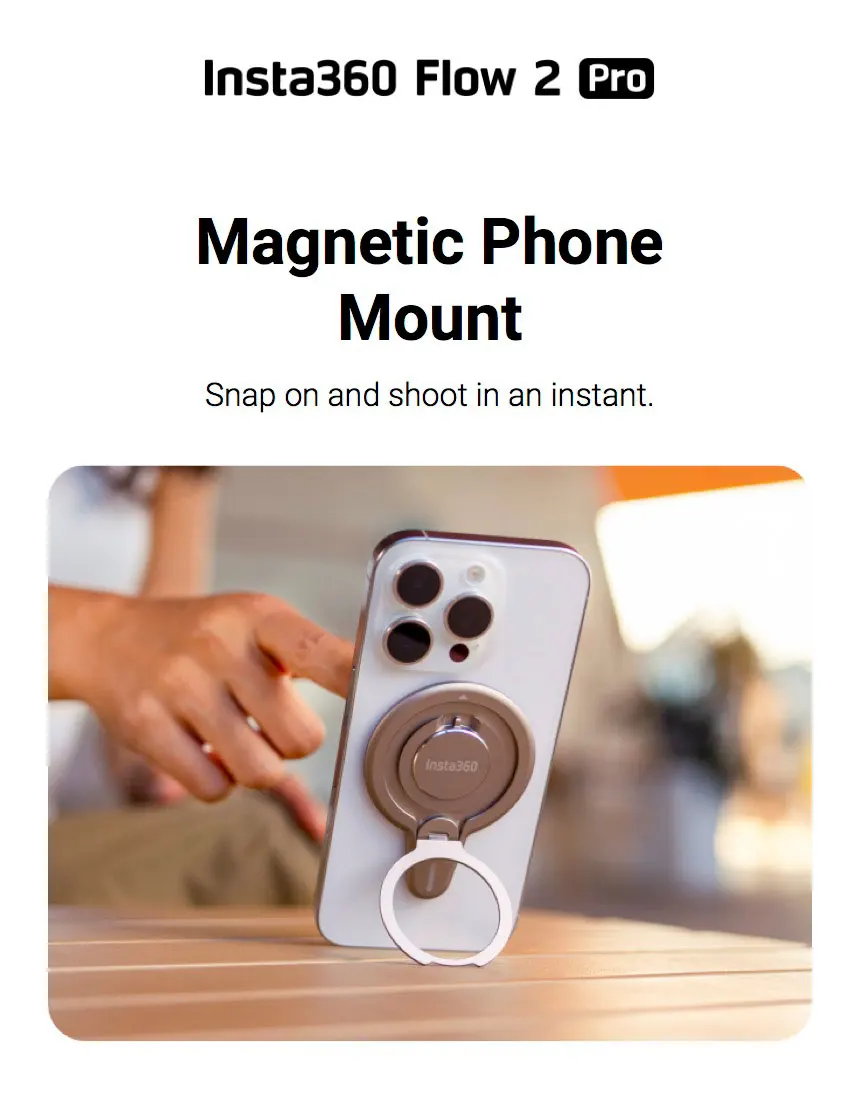Insta360 Flow 2 Pro, accesorios originales, soporte magnético para teléfono, foco, paquete trasero, funda de transporte,