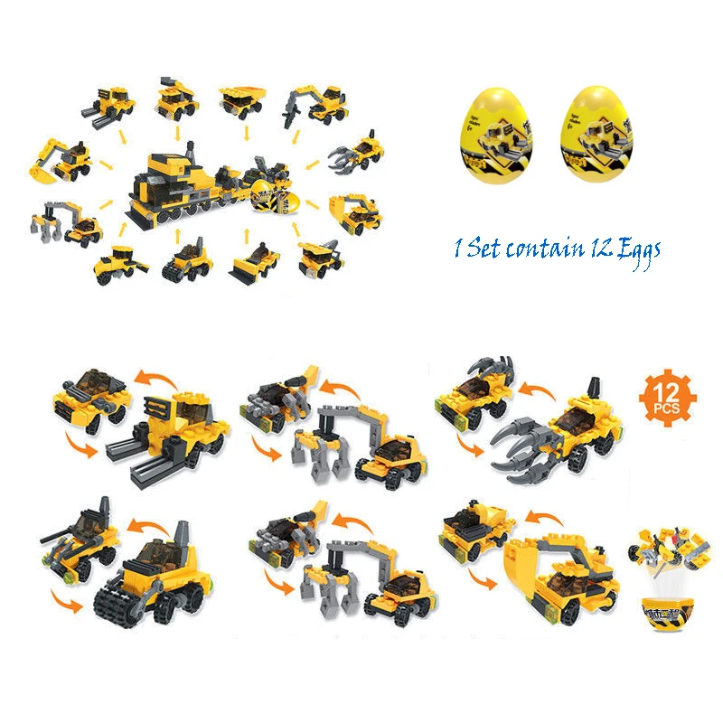 Truck Block Egg Ball Moc Building Blocks Car Bulldozer Blocks Uova Carrello Elevatore Escavatore Brickspuzzle Set Giocattoli Regali Per Bambini