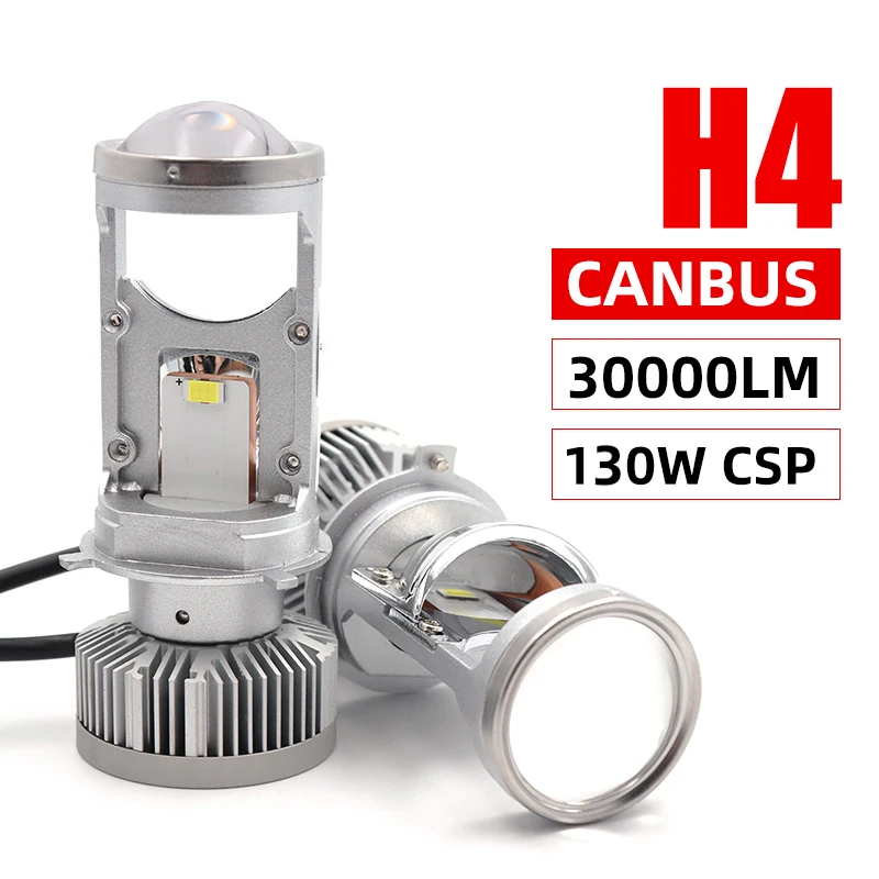 

130W 12V/24V H4 LED Mini Projector Lens Headlight H4/9003/HB2 Automobile Canbus Bulb 30000LM Hi/Lo Beam Spotlight 6000K