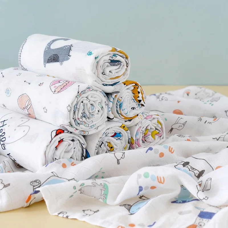Newborn Swaddle Baby Blanket Two Layer Muslin Cotton 110*120cm Soft Newborn Bath Gauze Infant Wrap Sleepsack Stroller Cover 4